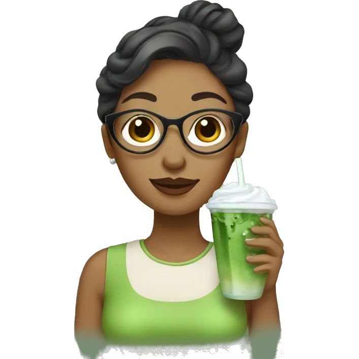 Lady drinking iced matcha Latte  emoji