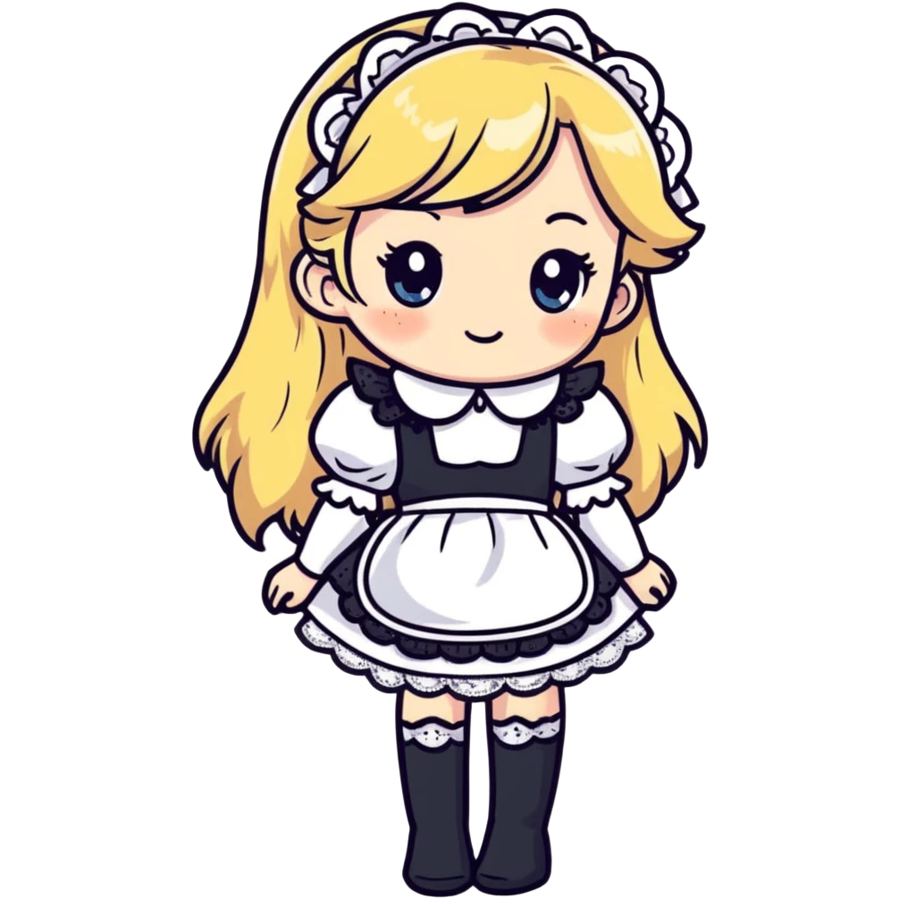 flirty petite blonde catgirl woman long hair freckles shy lace white French maid bare feet detailed face emoji