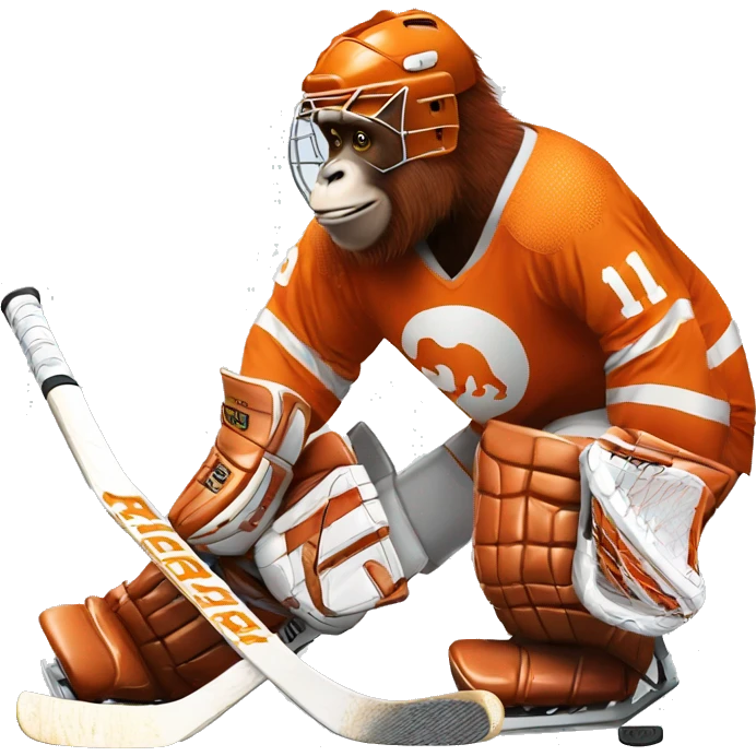 Orangutan wearing hockey goalie equipment emoji