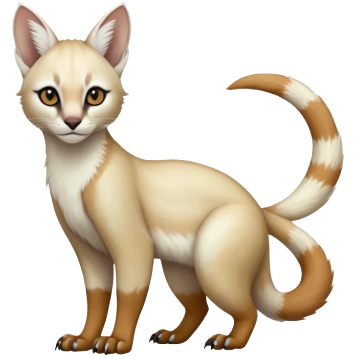 Plain albino soft smooth silky pale light pastel white glorious divine exotic cute cool beautiful fantasy-caracal-civet-genet-sergal-vernid-Cacomistle-Trico-oncilla-animal-Fakémon-hybrid-fursona (full body) emoji