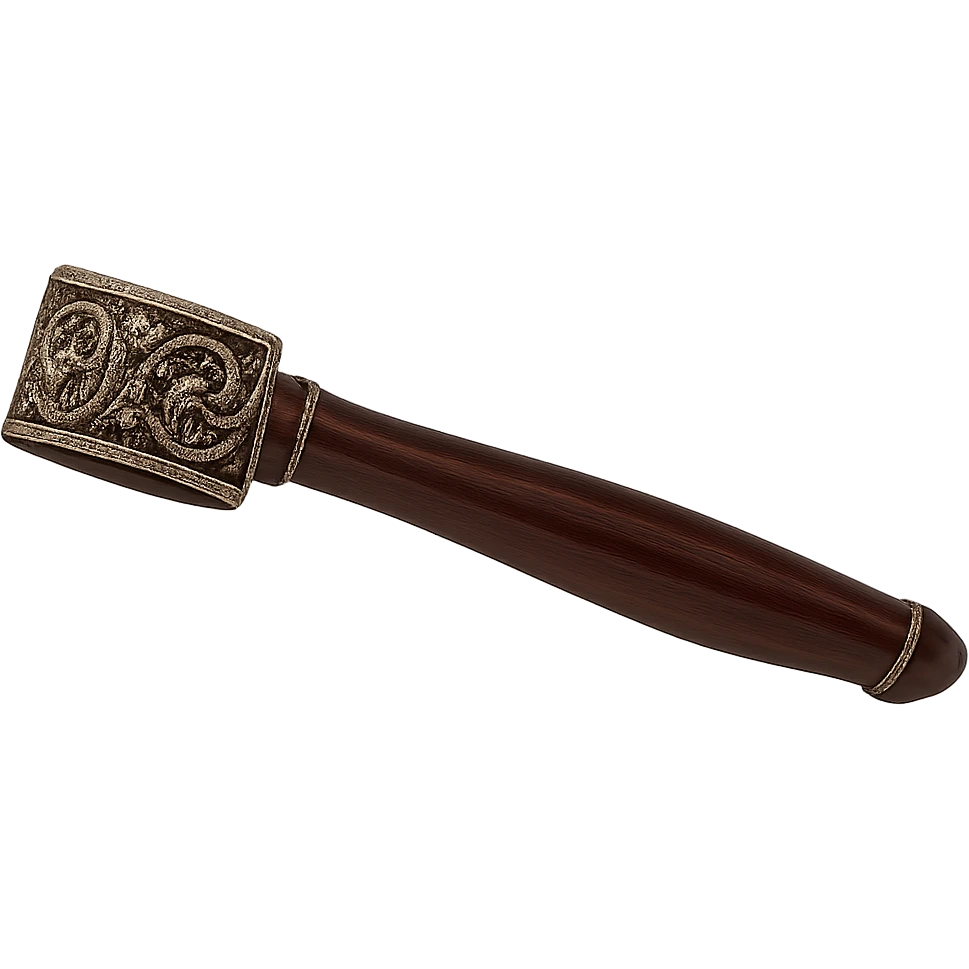 Remove the head of the gavel, leaving only the sophisticated handle with filigree metalwork. Keep the background transparent. emoji