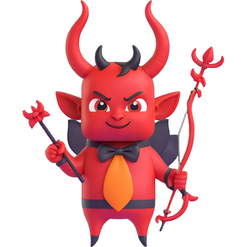 devil bow, red and black colors, small horns on the bow, pointed ends, mischievous vibe emoji