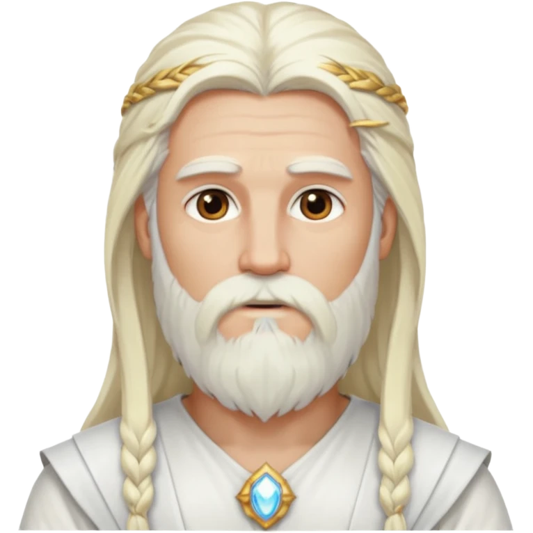 Baldr, God of Light from Gods and Goddesses with long platinum blonde hair and beard, white outfit emoji