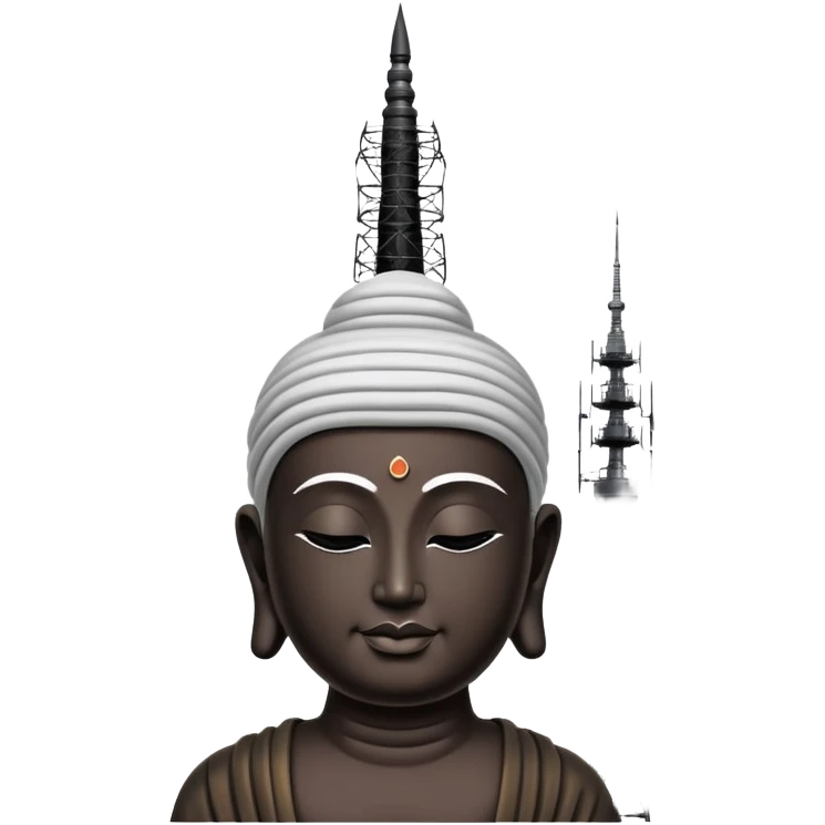 buddha silhouette from the neck up with radio tower on his head like a turban, broadcasting metaphysical thoughts with wifi signals emanating from the tip of the tower emoji