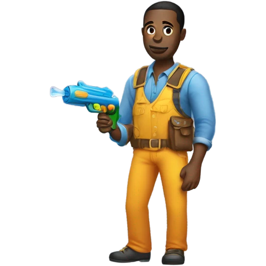 Create a guy with a gambling problem holding a water gun emoji
