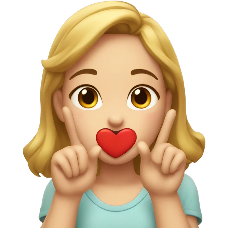 Girl winking while blowing a kiss holding her hands in a heart emoji