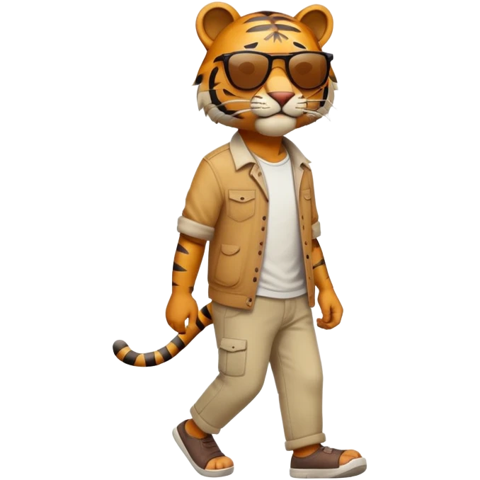 anthropomorphised tiger in casual clothes with sunglasses walking upright, relaxed pose emoji
