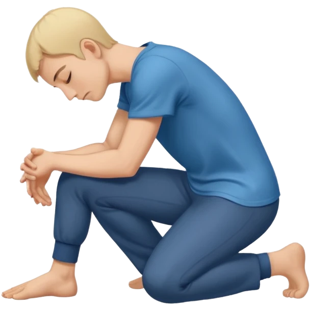 side view of a man kneeling on the ground with head and arms lowered, bowing deeply, gesture of respect or apology emoji