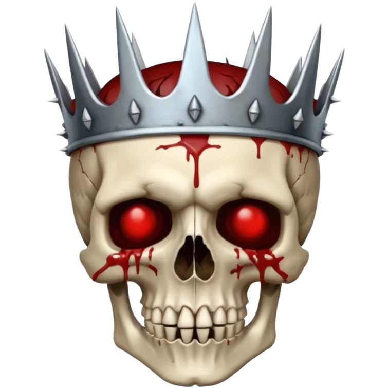 Human skull crowned with iron thorns, blood-soaked, dark medieval gothic emoji