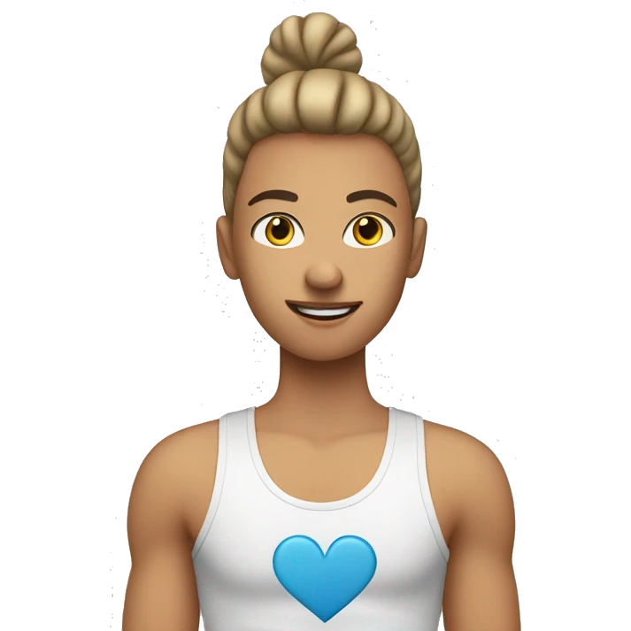 Caucasian healthy person wearing a tank top with a heart on the front emoji