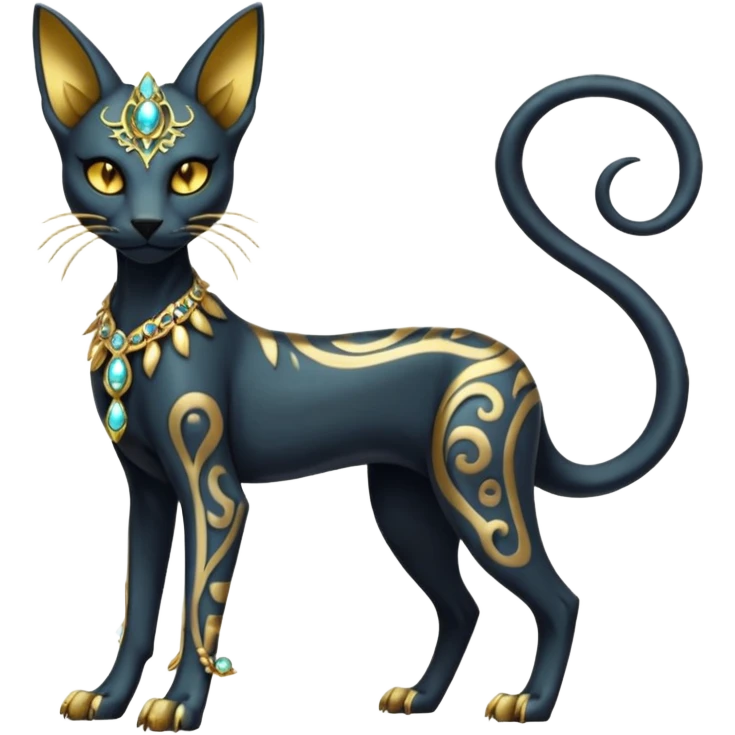 Skeletal skull-faced slim elegant thin beautiful Bastet-Umbreon-Solgaleo-Salandit-fusion (full body) emoji