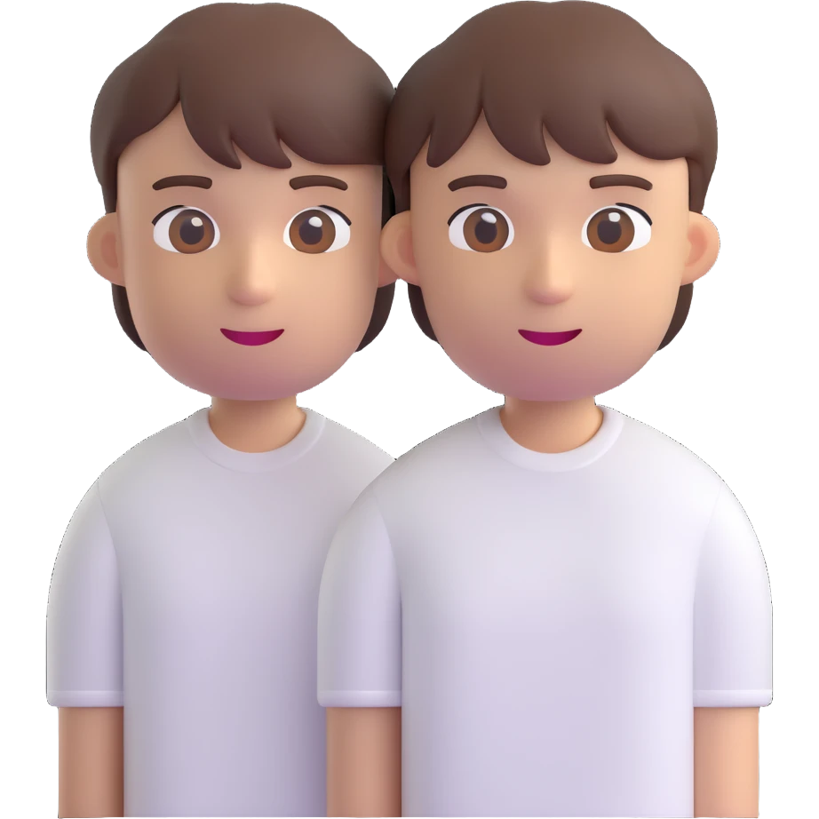 portrait of a young man with short brown hair and straight bangs, wearing a white shirt, 3D emoji style emoji