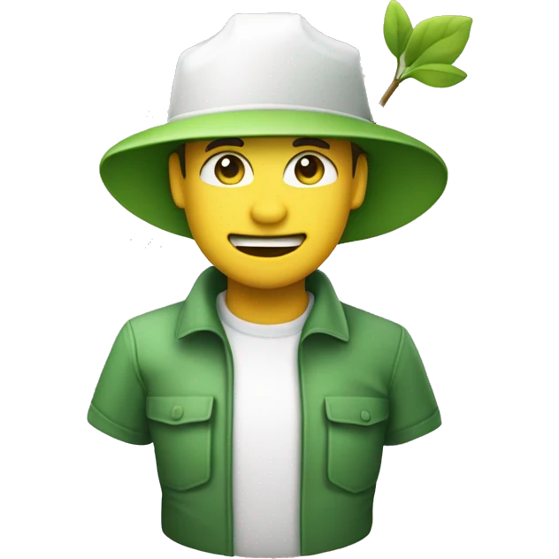 gardener pith helmet jacket white green trees smirk emoji