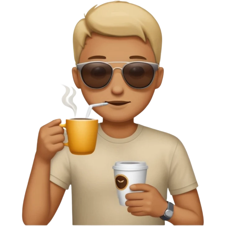 Suglasses wearing cut shirt drinking coffe  emoji