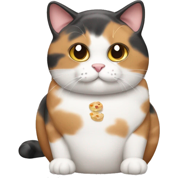 Fat calico cat with food emoji