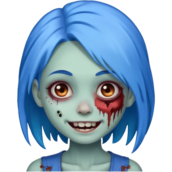girl zombie with blue hair, smiling emoji