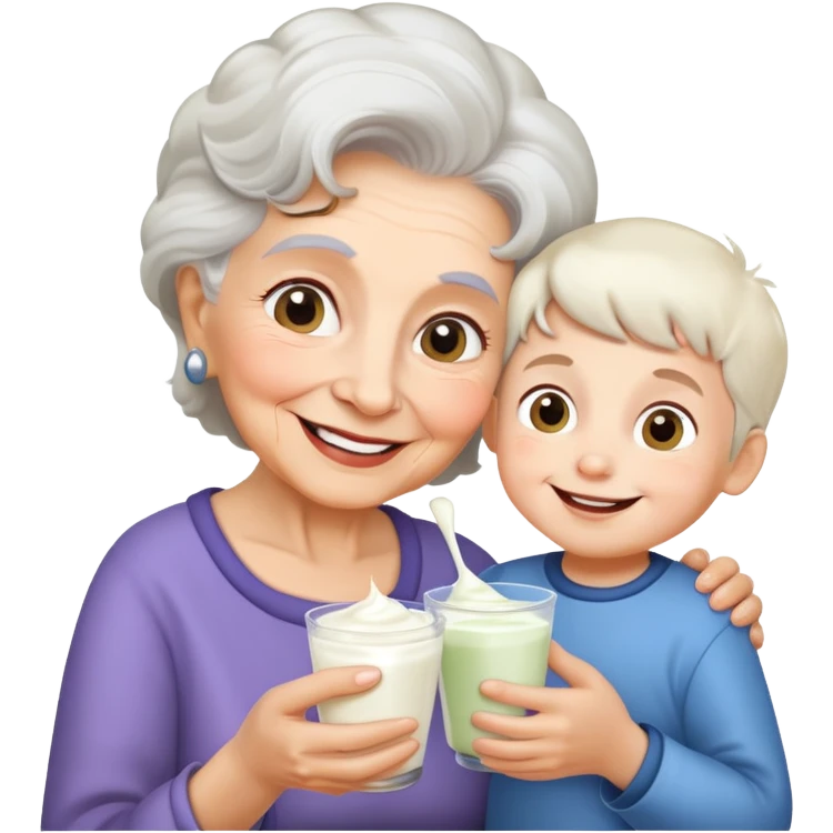 grandmother offering yogurt to grandson emoji