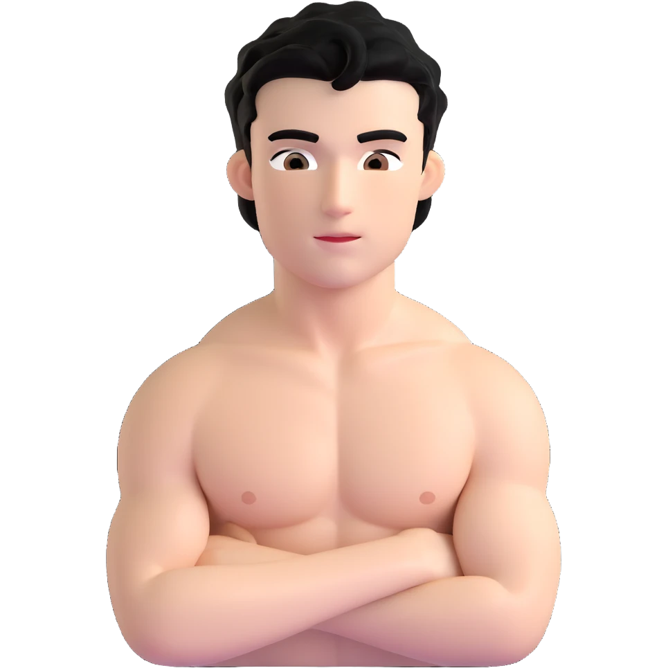 shirtless male athlete with white skin and moderately curly black hair on top with shaved sides emoji