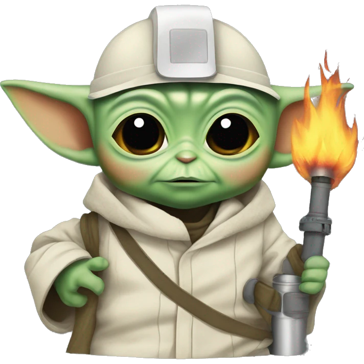 Baby Yoda holds a fireman emoji