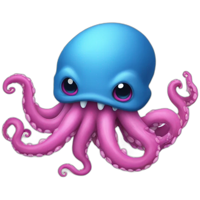 a blue kraken fighting  has another pink kraken emoji