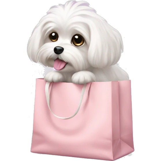 Maltese dog in a light pink bag emoji