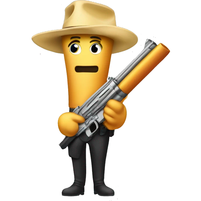 A rigatoni noodle holding a gun emoji