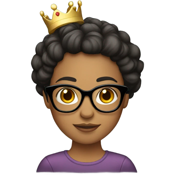 Crown on dark hair girl wearing glasses emoji