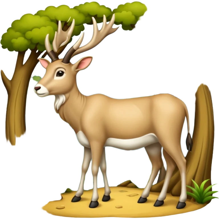 Een slede wordt getrokken door een eland in een noors dennenbos emoji