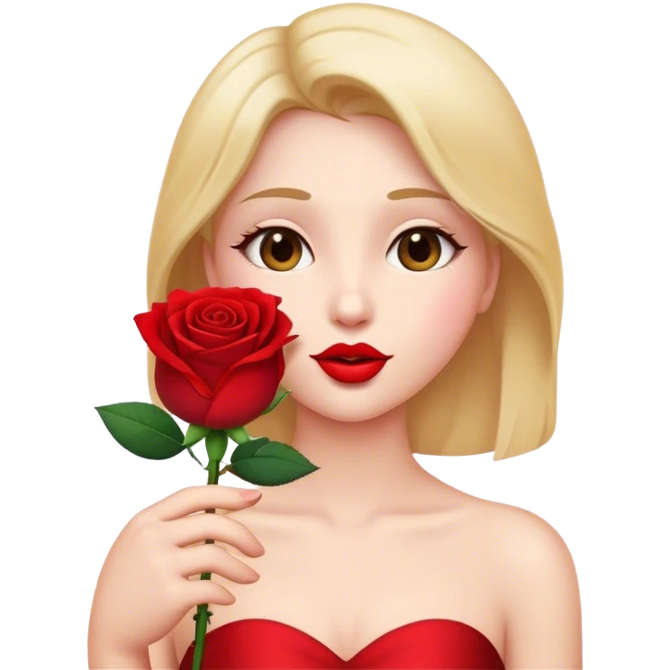 Cinematic Elegant Aurora Portrait Emoji, Delicately holding a single red rose, gazing with soft wonder, lips gently parted as if about to sing, the picture of grace and elegance, glowing with royal charm! emoji