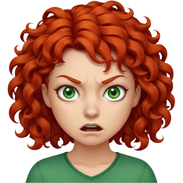 👩🏻‍🦰curly hair angry  but cute green eyes emoji