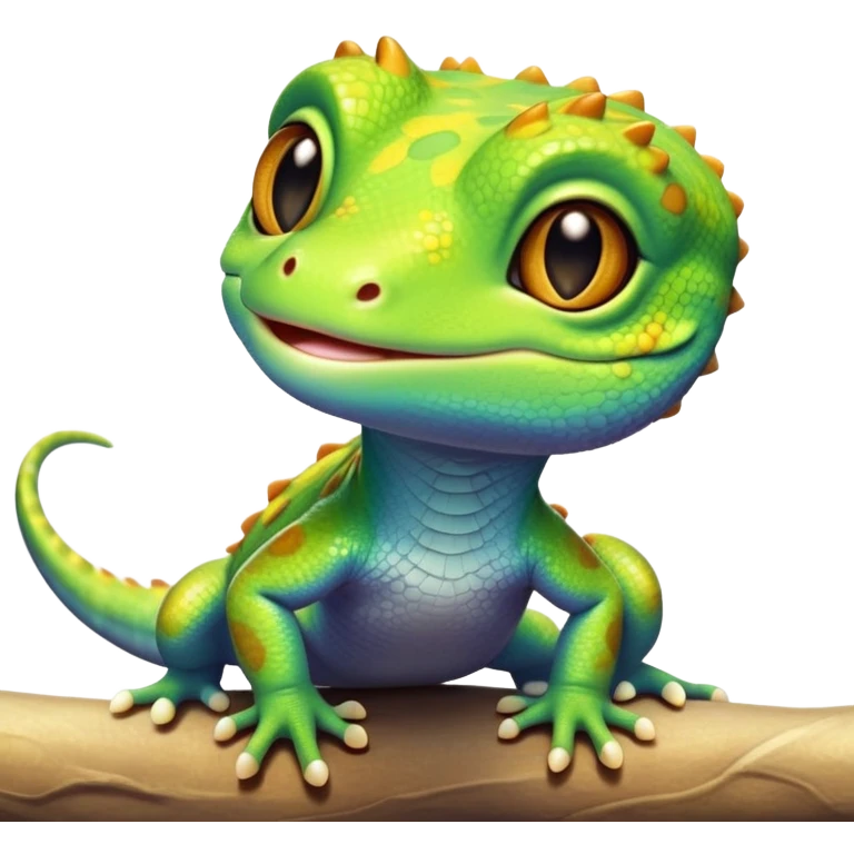 cinematic-cute-realistic gecko-portrait-emoji,-head-tilted-playfully-and-inquisitively,-featuring-a-small,-charming-body-with-smooth,-vividly-patterned-scales,-bright,-sparkling-eyes-and-delicate,-sticky-toe-pads,-simplified-yet-irresistibly-adorable emoji