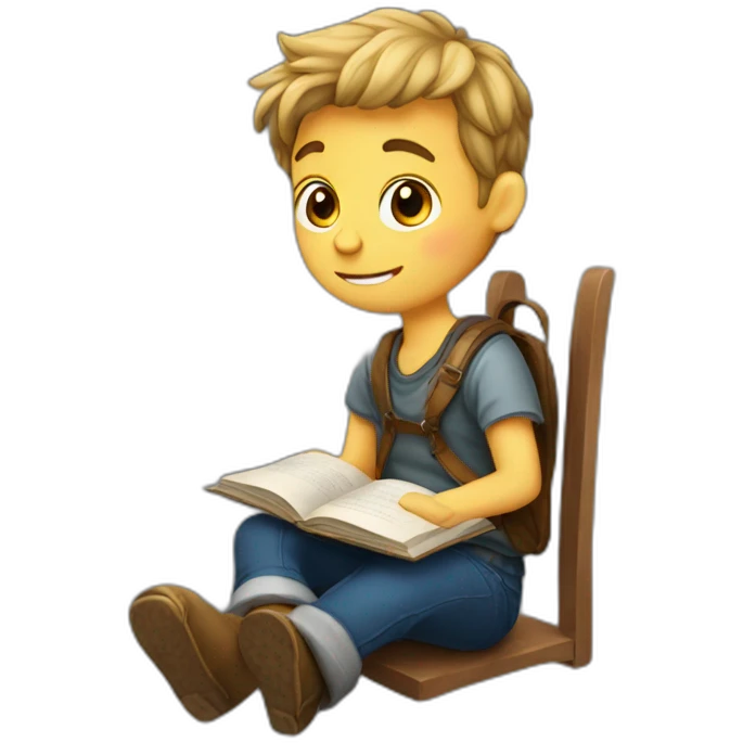european boy seats with a book emoji