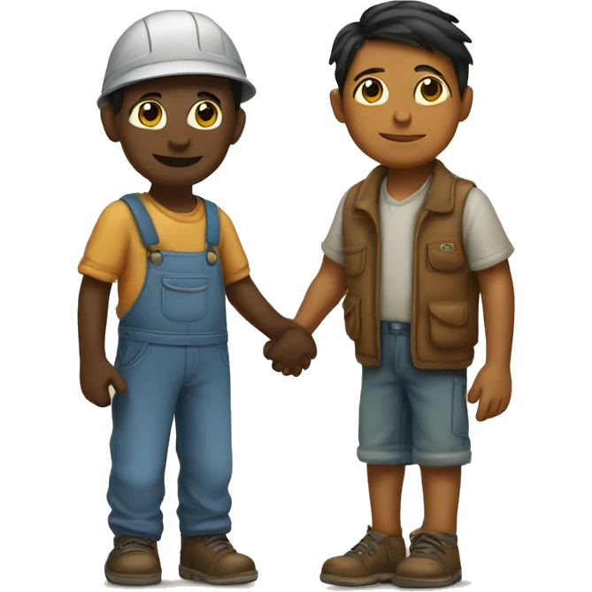 migrant child holds the hand of a craftsman emoji