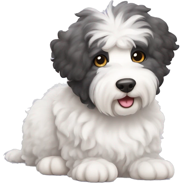 half old English Sheepdog half cornish rex cat emoji