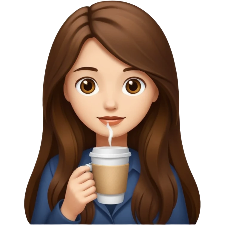 Brown long haired girl with coffee emoji