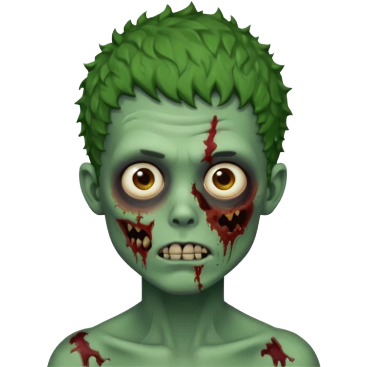 Zombie boy with green skin and short curly hair with bruises on his jaw emoji