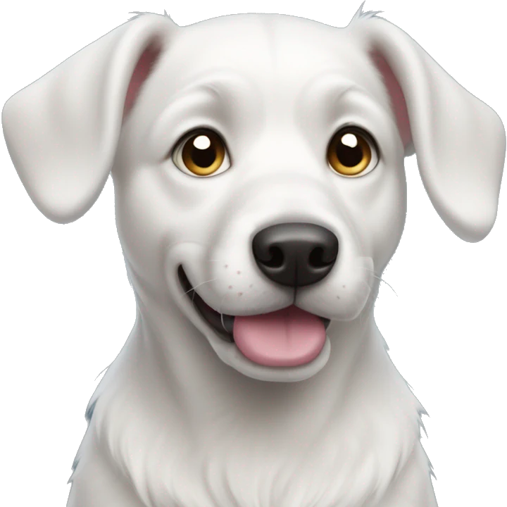 White dog, blue eyes, big ears, pink nose emoji