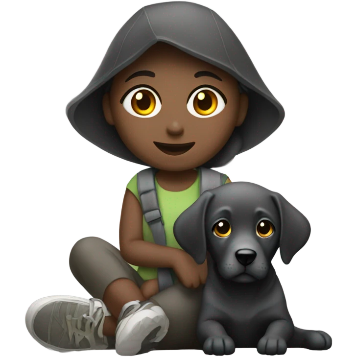 squatting girl with charcoal lab outdoors emoji