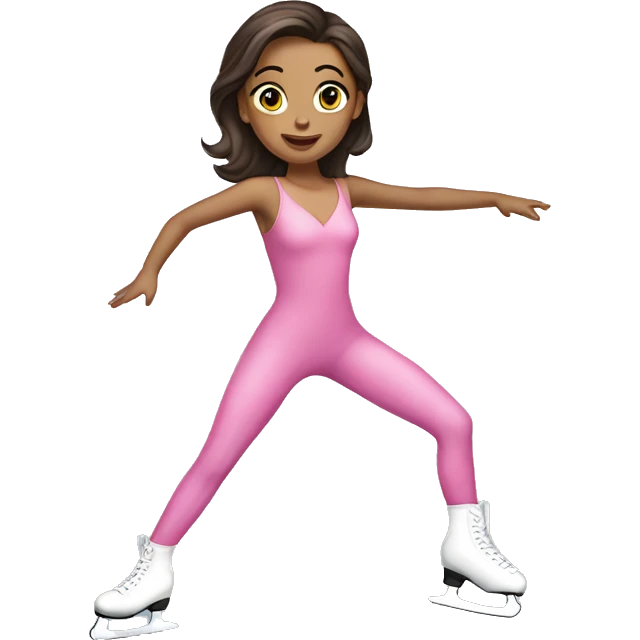 brunette ice skating pink bodysuit full body emoji