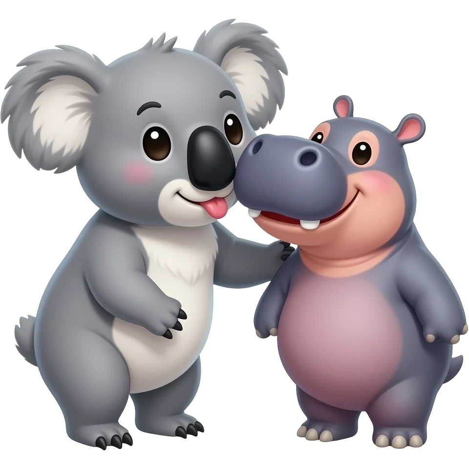 koala giving hippo kiss on cheek emoji