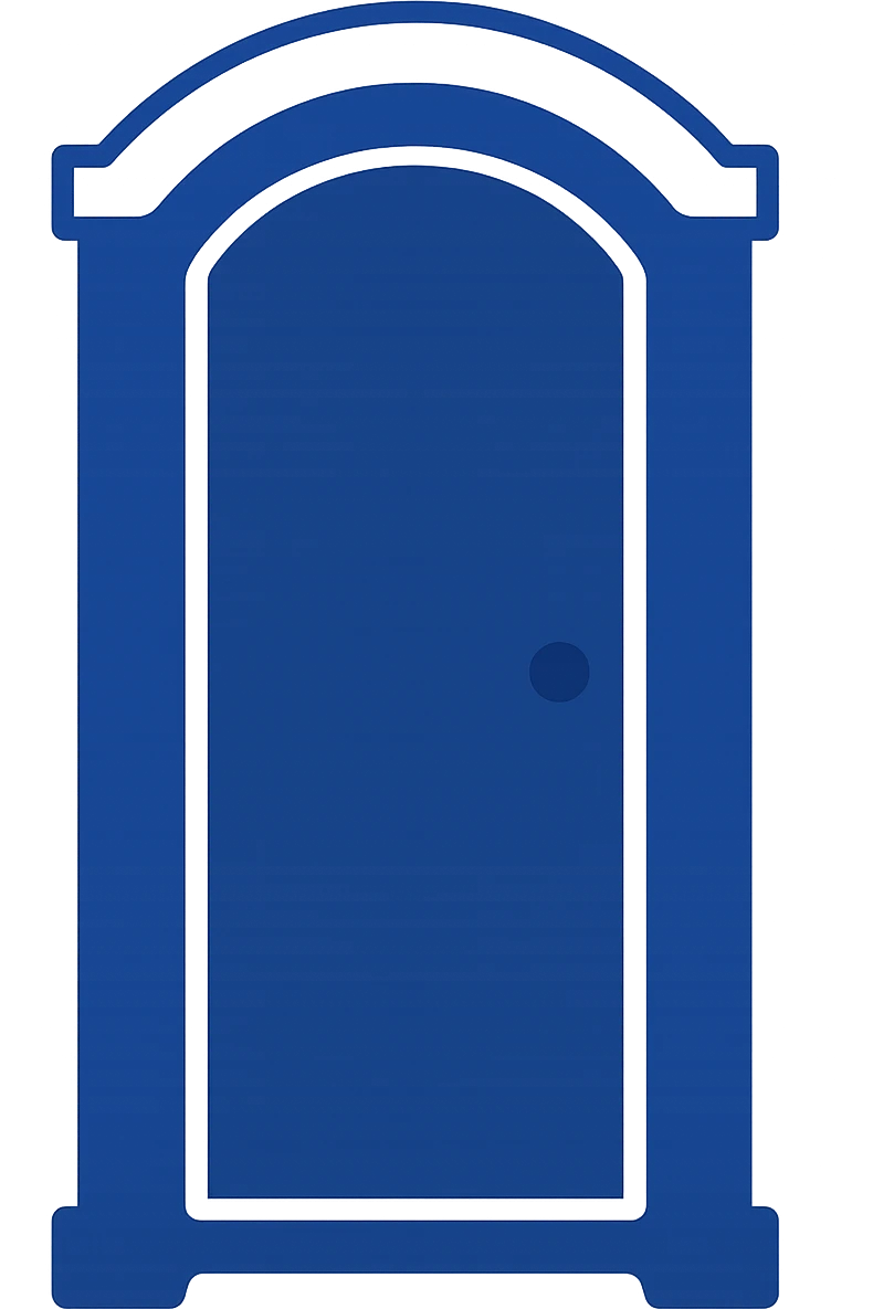 minimal flat design portable toilet (portaloo), blue and white, clean lines, no background emoji