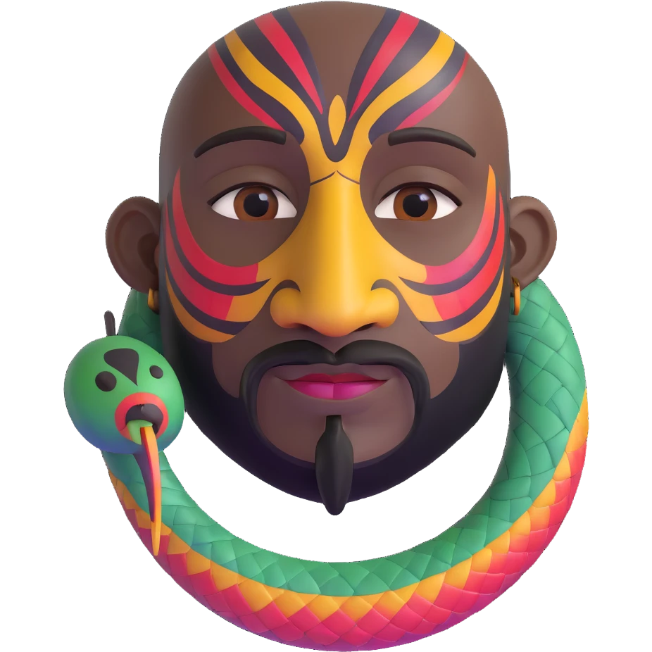 Oxumarê, African rainbow serpent deity with human face, having a small goatee beard and a mole on the left side below the lip emoji