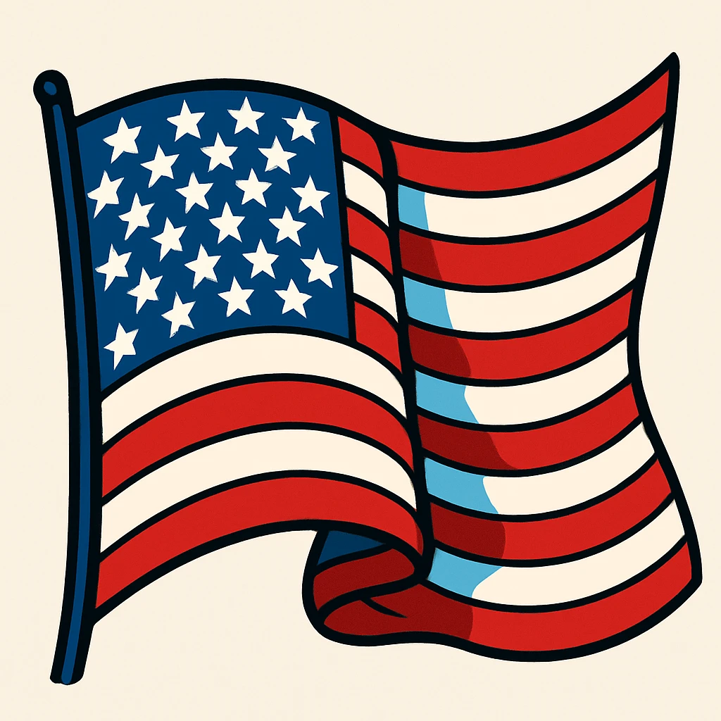 the US flag waving, stylized and bold emoji