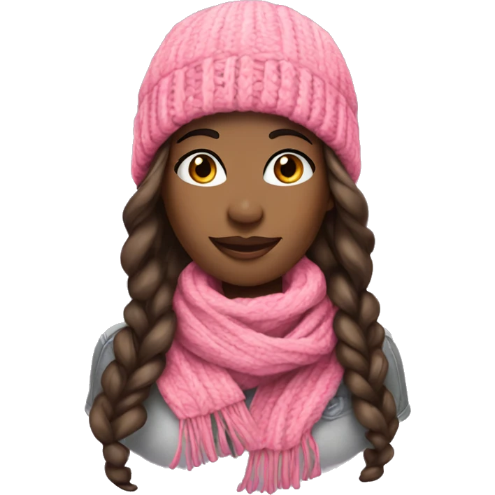  pretty black woman beanie long hair with winter pink neck scarf  emoji
