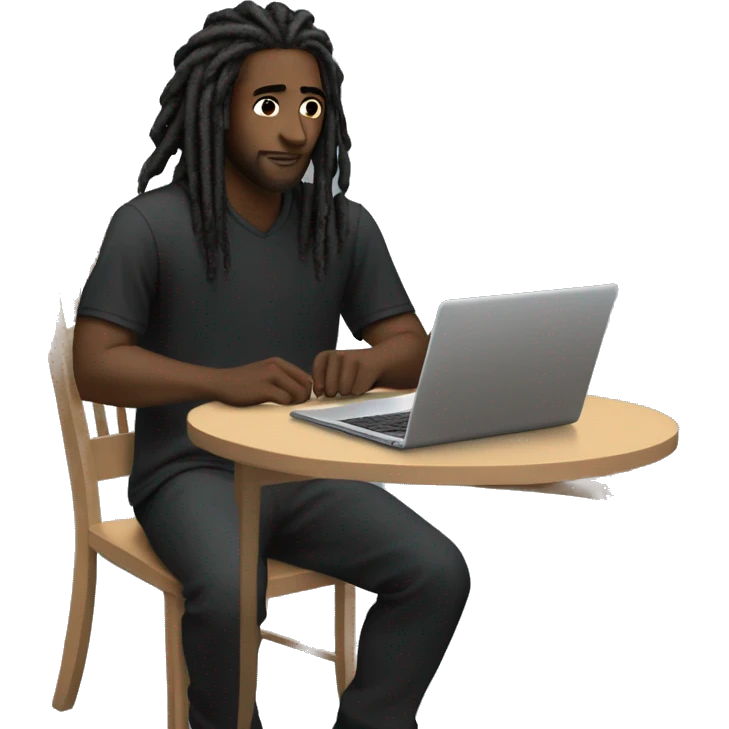 Black-guy-with-dreads-wearing-black-trackstuit-sitting-down-on-chair facing-foward-focused-on-laptop-computer- emoji