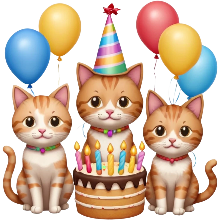3 cats and a kitten at a birthday party emoji