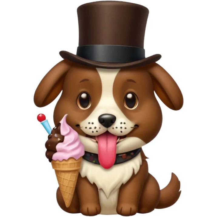 Dog licking ice cream with a top hat emoji
