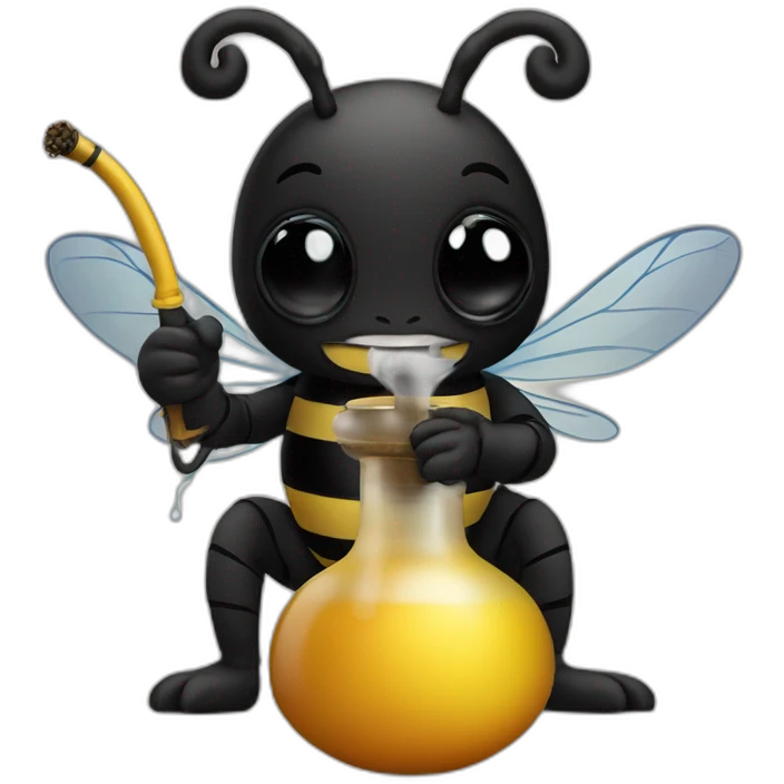 a black bee holds a hookah in its paws and smokes it through a pipe emoji