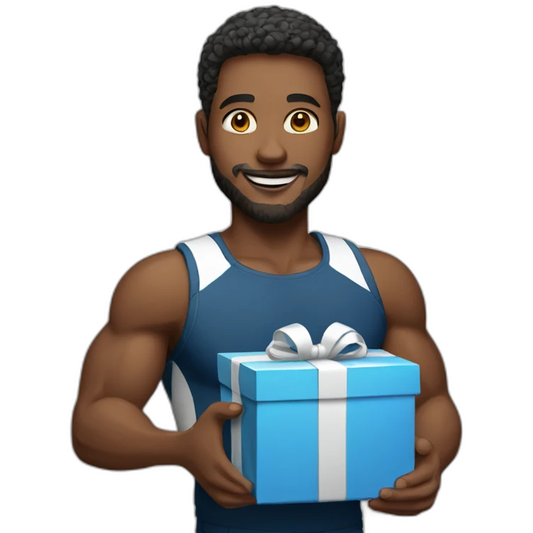 A white man in sportswear giving a gift emoji