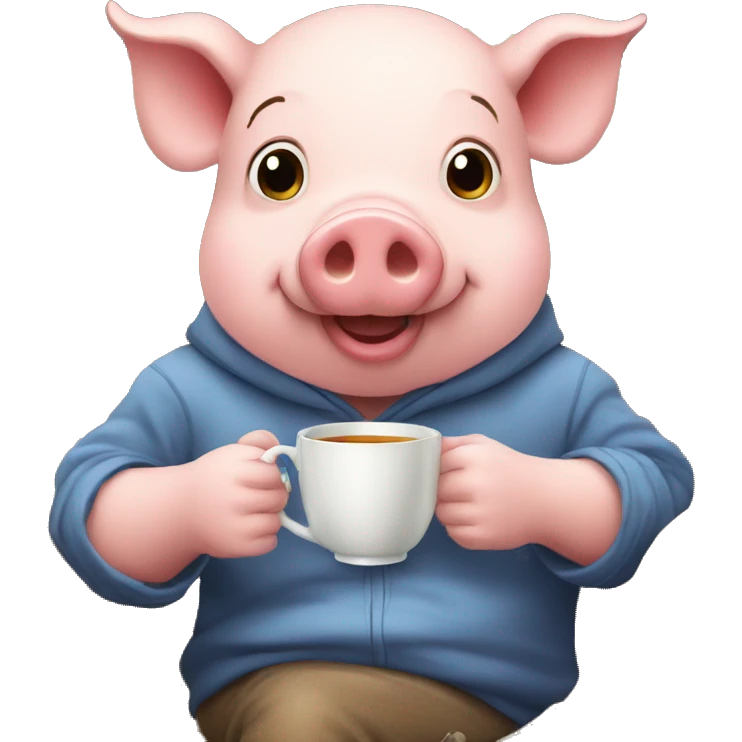 pig drinking tea looking at camera sitting in a chair emoji